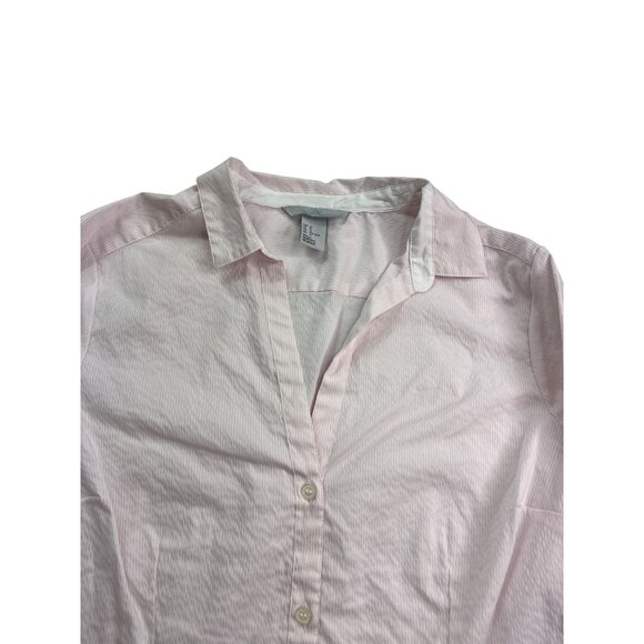 H&M Womens Pink White Striped Button Front Top Blouse Size 14 Semi Sheer - Picture 2 of 7